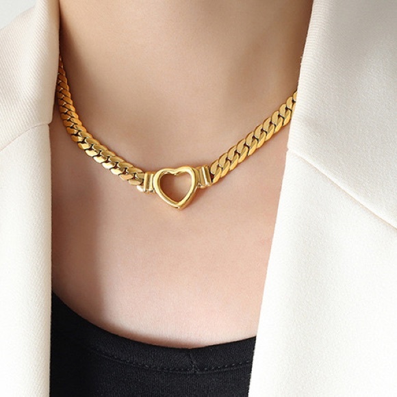 18k gold stamped vermeil titanium steel 
Heart necklace - Picture 2 of 6